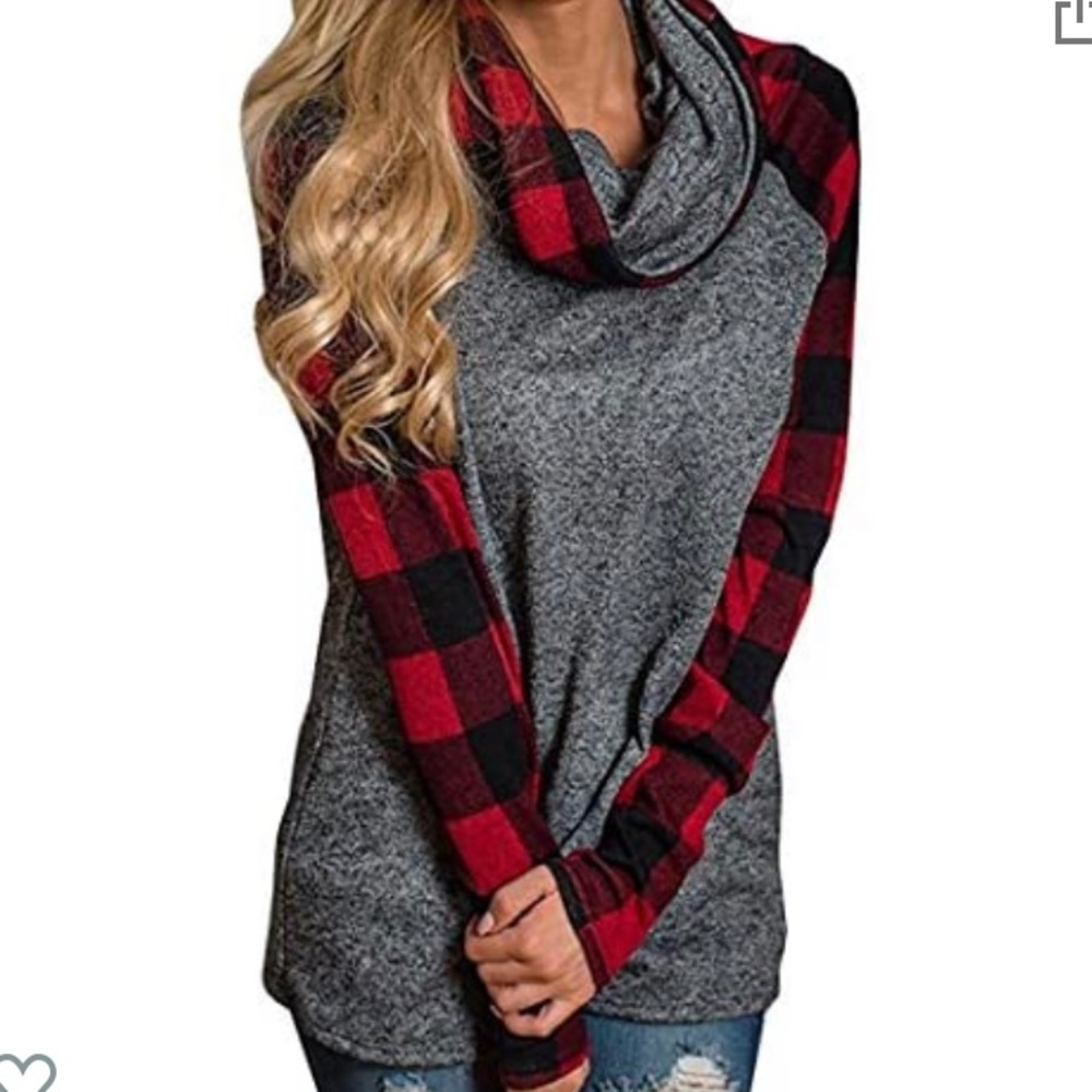 3/$30 Buffalo plaid turtleneck cowl sweater